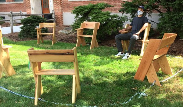 socially distanced desks made with wood from the UConn Forest