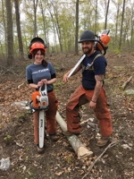 people with forestry equipment